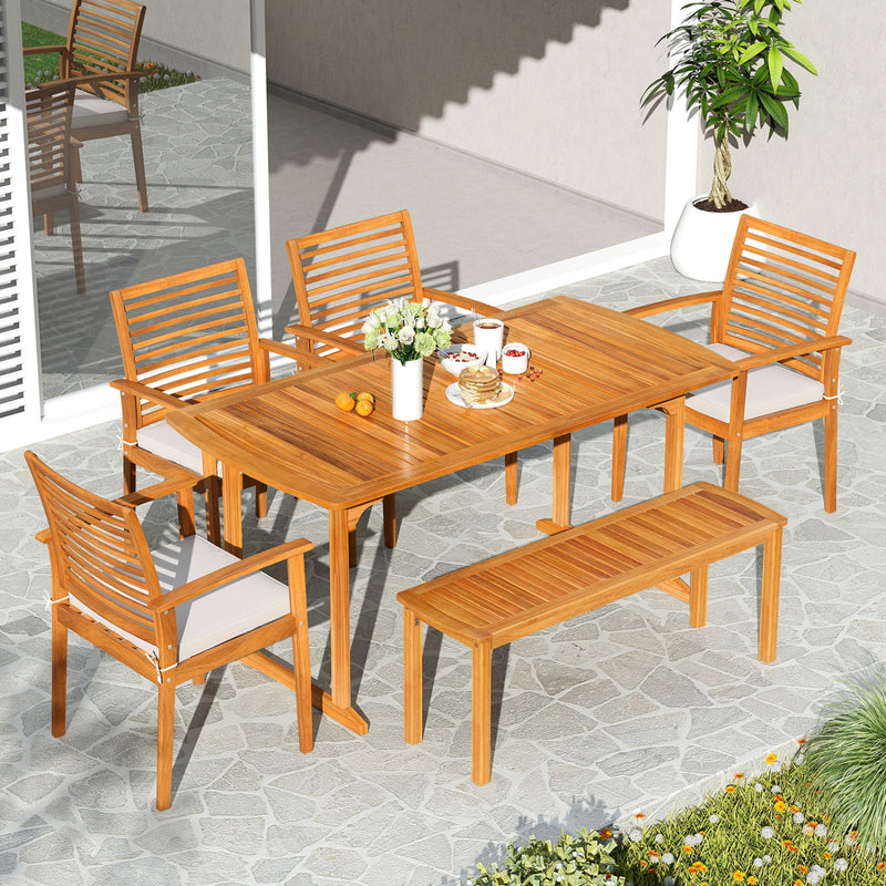 Costway - 6 Pieces Outdoor Acacia Wood Dining Set with Umbrella Hole