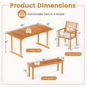 Costway - 6 Pieces Outdoor Acacia Wood Dining Set with Umbrella Hole