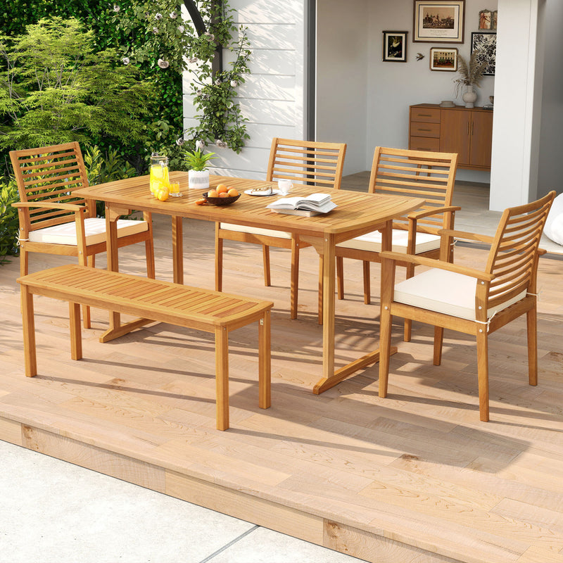 Costway - 6 Pieces Outdoor Acacia Wood Dining Set with Umbrella Hole