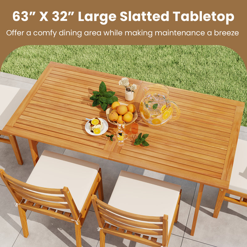 Costway - 6 Pieces Patio Acacia Wood Dining Set with Bench Rectangular Table and Chairs