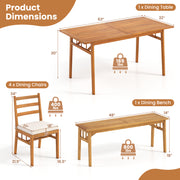 Costway - 6 Pieces Patio Acacia Wood Dining Set with Bench Rectangular Table and Chairs