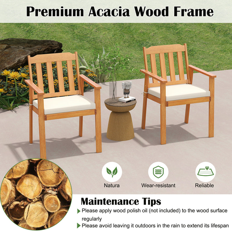 Costway - 6 Pieces Patio Dining Table Set 63” Rectangle Table with 4 Acacia Wood Armchairs and Backless Bench