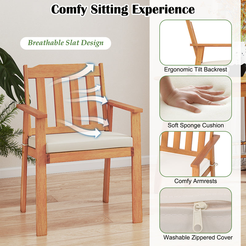 Costway - 6 Pieces Patio Dining Table Set 63” Rectangle Table with 4 Acacia Wood Armchairs and Backless Bench