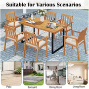Costway - 6 Pieces Patio Dining Table Set 63” Rectangle Table with 4 Acacia Wood Armchairs and Backless Bench
