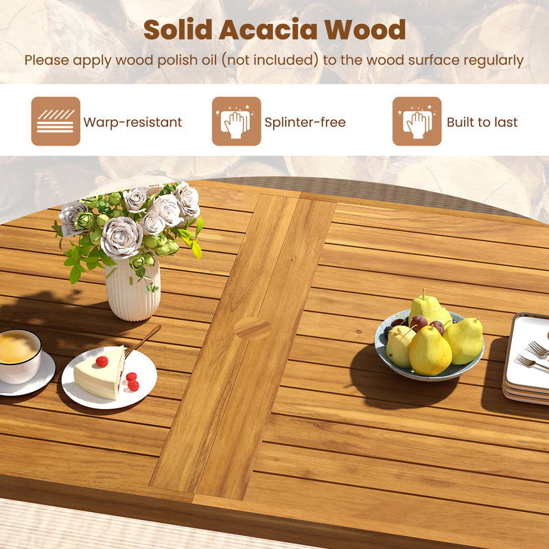 Costway - 6 Pieces Patio Dining Table Set 63” Rectangle Table with 4 Acacia Wood Armchairs and Backless Bench