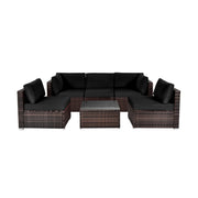 Costway - 6 Pieces Patio Rattan Furniture Set with Cushions and Glass Coffee Table-Black