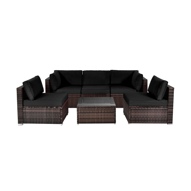 Costway - 6 Pieces Patio Rattan Furniture Set with Cushions and Glass Coffee Table-Black