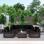 Costway - 6 Pieces Patio Rattan Furniture Set with Cushions and Glass Coffee Table-Black