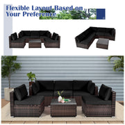 Costway - 6 Pieces Patio Rattan Furniture Set with Cushions and Glass Coffee Table-Black