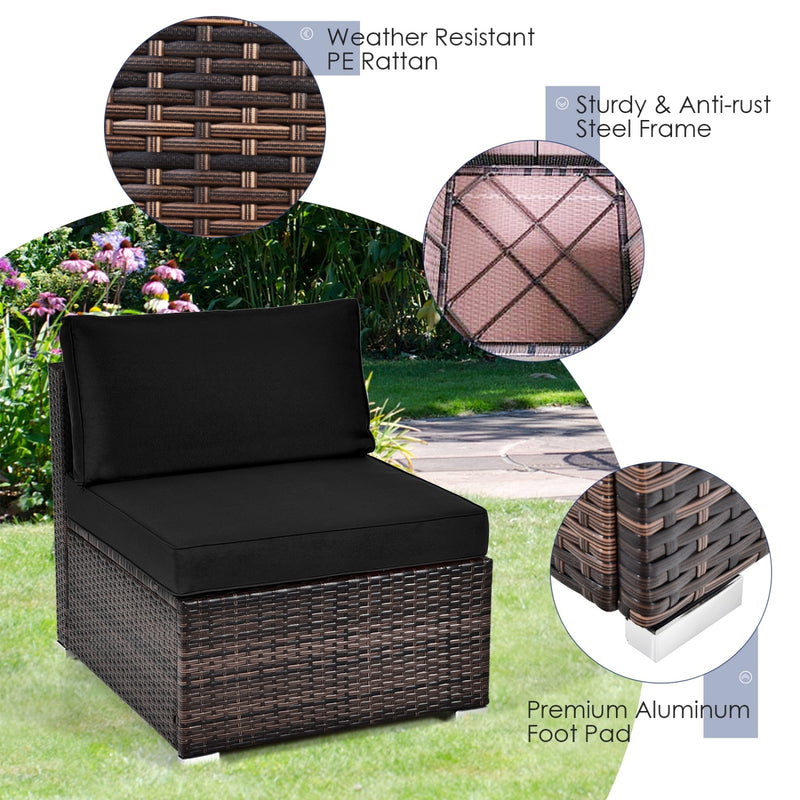Costway - 6 Pieces Patio Rattan Furniture Set with Cushions and Glass Coffee Table-Black