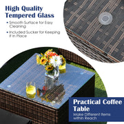 Costway - 6 Pieces Patio Rattan Furniture Set with Cushions and Glass Coffee Table-Black