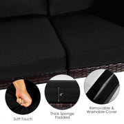 Costway - 6 Pieces Patio Rattan Furniture Set with Cushions and Glass Coffee Table-Black