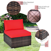Costway - 6 Pieces Patio Rattan Furniture Set with Cushions and Glass Coffee Table-Red