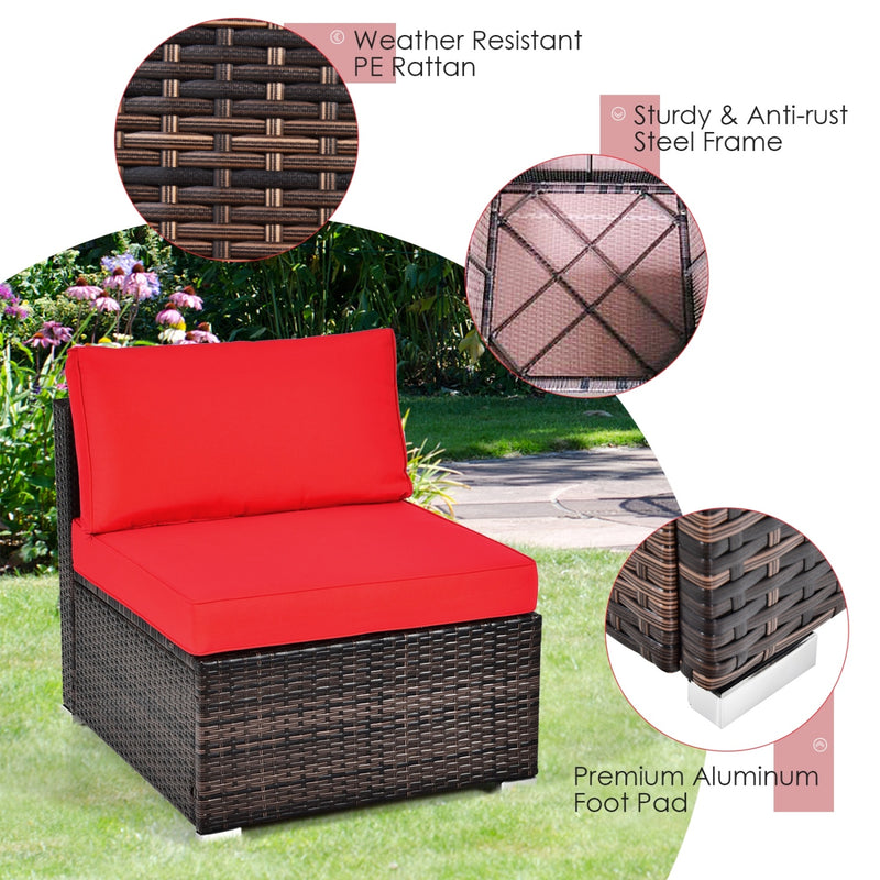 Costway - 6 Pieces Patio Rattan Furniture Set with Cushions and Glass Coffee Table-Red