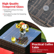 Costway - 6 Pieces Patio Rattan Furniture Set with Cushions and Glass Coffee Table-Red