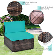 Costway - 6 Pieces Patio Rattan Furniture Set with Cushions and Glass Coffee Table-Turquoise
