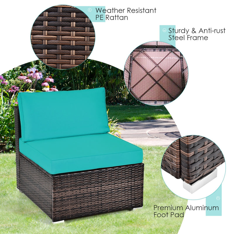 Costway - 6 Pieces Patio Rattan Furniture Set with Cushions and Glass Coffee Table-Turquoise