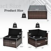 Costway - 6 Pieces Patio Rattan Furniture Set with Cushions and Glass Coffee Table-Black