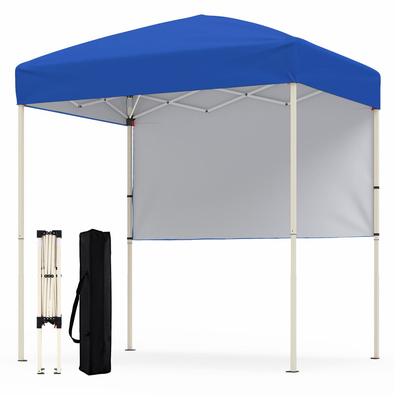 Costway - 6 x 4 FT Pop-Up Canopy Tent with 1 Half Sidewall Easy Setup Folding Outdoor Sun Shelter-Blue