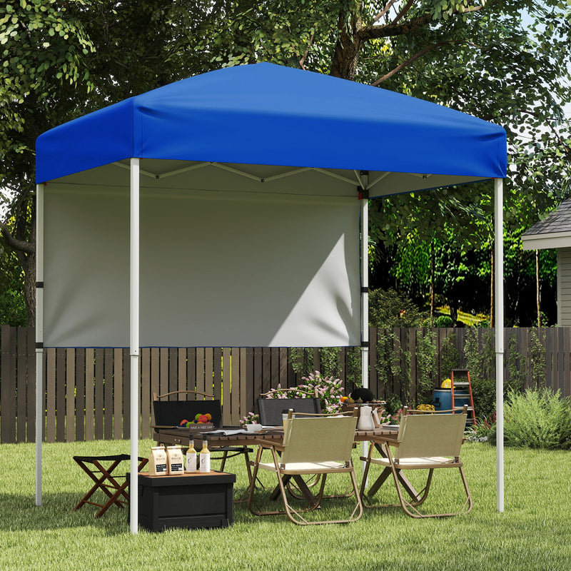 Costway - 6 x 4 FT Pop-Up Canopy Tent with 1 Half Sidewall Easy Setup Folding Outdoor Sun Shelter-Blue