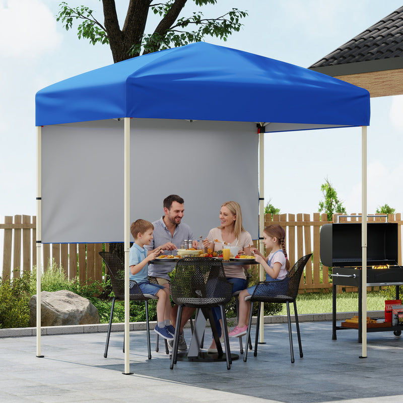 Costway - 6 x 4 FT Pop-Up Canopy Tent with 1 Half Sidewall Easy Setup Folding Outdoor Sun Shelter-Blue