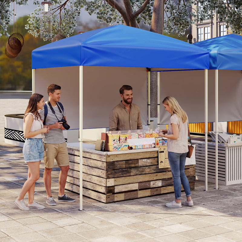 Costway - 6 x 4 FT Pop-Up Canopy Tent with 1 Half Sidewall Easy Setup Folding Outdoor Sun Shelter-Blue