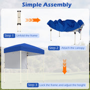 Costway - 6 x 4 FT Pop-Up Canopy Tent with 1 Half Sidewall Easy Setup Folding Outdoor Sun Shelter-Blue