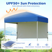 Costway - 6 x 4 FT Pop-Up Canopy Tent with 1 Half Sidewall Easy Setup Folding Outdoor Sun Shelter-Blue