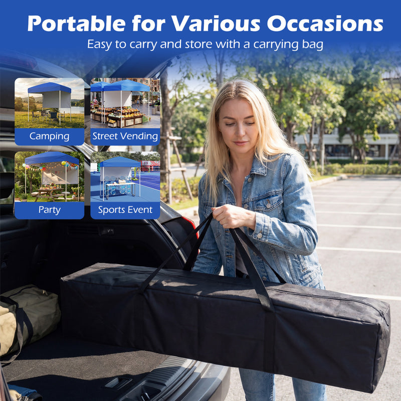 Costway - 6 x 4 FT Pop-Up Canopy Tent with 1 Half Sidewall Easy Setup Folding Outdoor Sun Shelter-Blue
