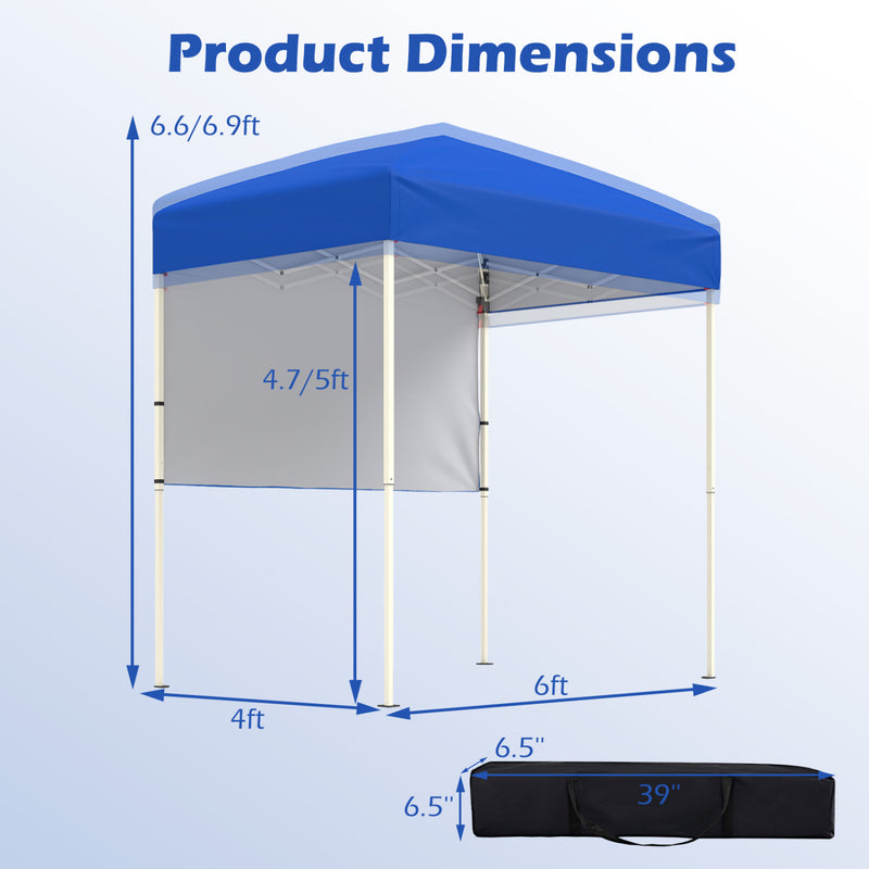 Costway - 6 x 4 FT Pop-Up Canopy Tent with 1 Half Sidewall Easy Setup Folding Outdoor Sun Shelter-Blue