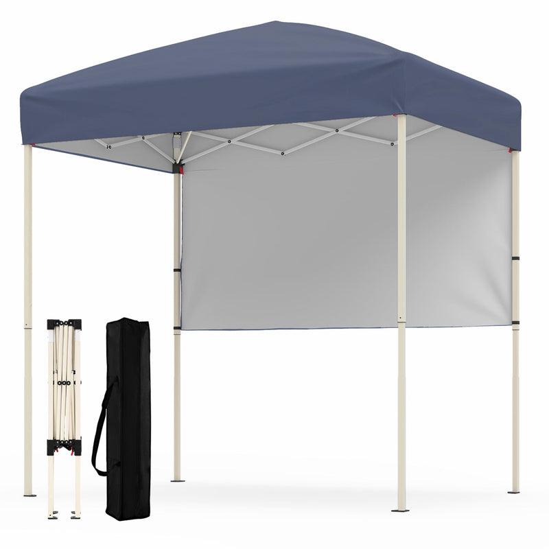 Costway - 6 x 4 FT Pop-Up Canopy Tent with 1 Half Sidewall Easy Setup Folding Outdoor Sun Shelter-Gray