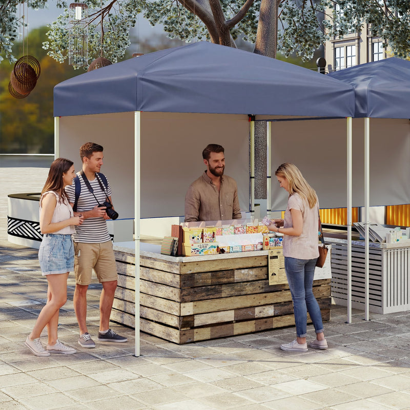 Costway - 6 x 4 FT Pop-Up Canopy Tent with 1 Half Sidewall Easy Setup Folding Outdoor Sun Shelter-Gray
