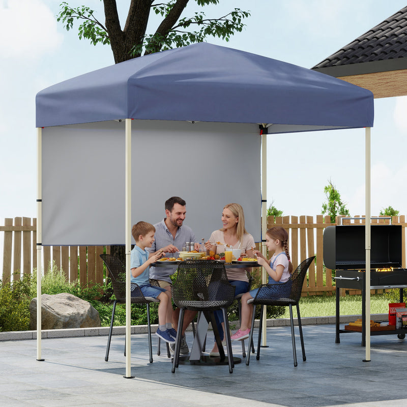 Costway - 6 x 4 FT Pop-Up Canopy Tent with 1 Half Sidewall Easy Setup Folding Outdoor Sun Shelter-Gray