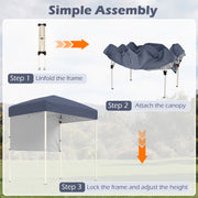 Costway - 6 x 4 FT Pop-Up Canopy Tent with 1 Half Sidewall Easy Setup Folding Outdoor Sun Shelter-Gray