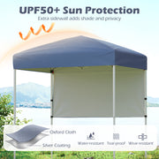 Costway - 6 x 4 FT Pop-Up Canopy Tent with 1 Half Sidewall Easy Setup Folding Outdoor Sun Shelter-Gray