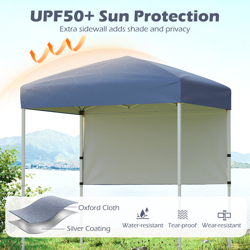 Costway - 6 x 4 FT Pop-Up Canopy Tent with 1 Half Sidewall Easy Setup Folding Outdoor Sun Shelter-Gray