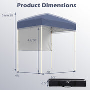 Costway - 6 x 4 FT Pop-Up Canopy Tent with 1 Half Sidewall Easy Setup Folding Outdoor Sun Shelter-Gray
