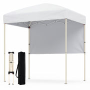 Costway - 6 x 4 FT Pop-Up Canopy Tent with 1 Half Sidewall Easy Setup Folding Outdoor Sun Shelter-White