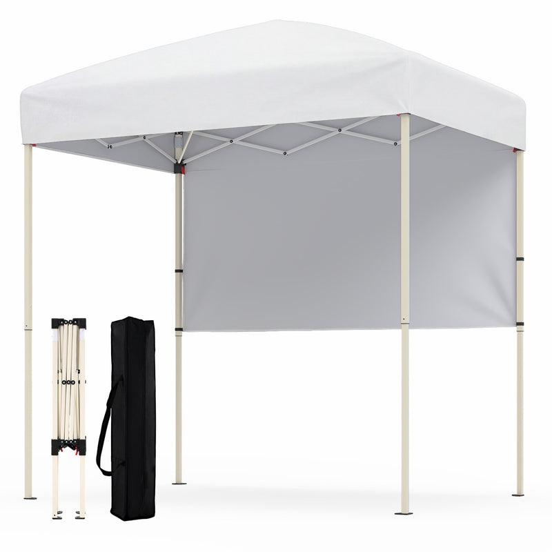 Costway - 6 x 4 FT Pop-Up Canopy Tent with 1 Half Sidewall Easy Setup Folding Outdoor Sun Shelter-White