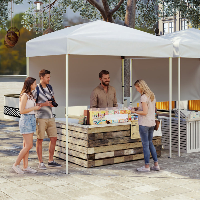 Costway - 6 x 4 FT Pop-Up Canopy Tent with 1 Half Sidewall Easy Setup Folding Outdoor Sun Shelter-White