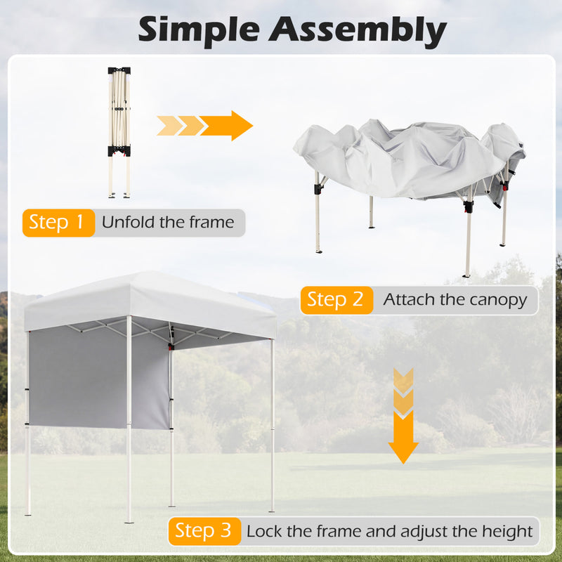 Costway - 6 x 4 FT Pop-Up Canopy Tent with 1 Half Sidewall Easy Setup Folding Outdoor Sun Shelter-White
