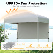 Costway - 6 x 4 FT Pop-Up Canopy Tent with 1 Half Sidewall Easy Setup Folding Outdoor Sun Shelter-White