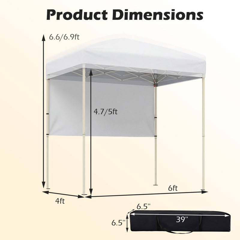 Costway - 6 x 4 FT Pop-Up Canopy Tent with 1 Half Sidewall Easy Setup Folding Outdoor Sun Shelter-White