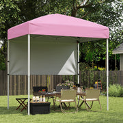 Costway - 6 x 4 FT Pop-Up Canopy Tent with 1 Half Sidewall Easy Setup Folding Outdoor Sun Shelter-Pink
