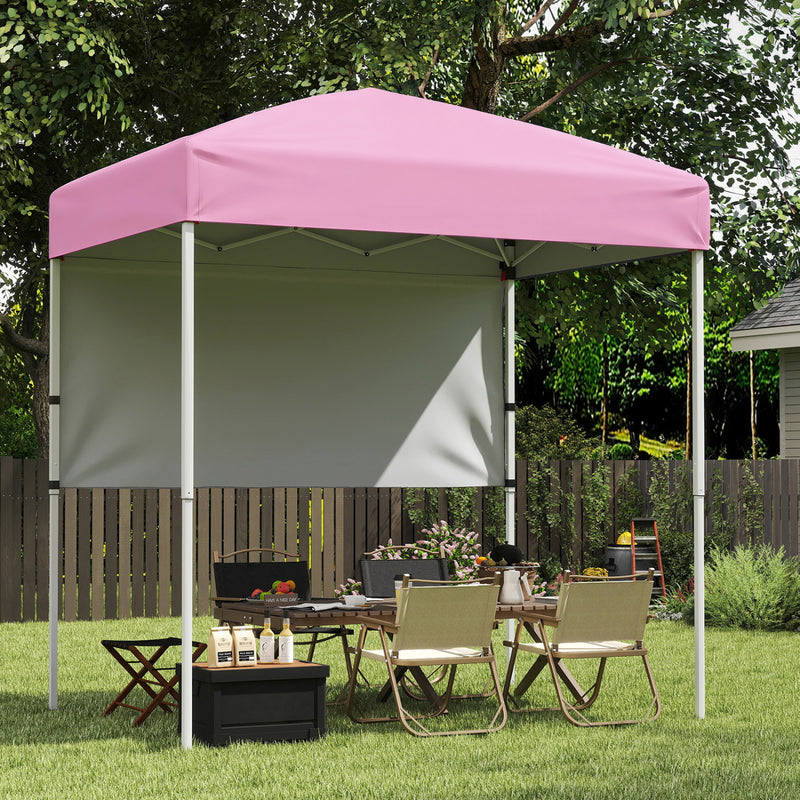 Costway - 6 x 4 FT Pop-Up Canopy Tent with 1 Half Sidewall Easy Setup Folding Outdoor Sun Shelter-Pink