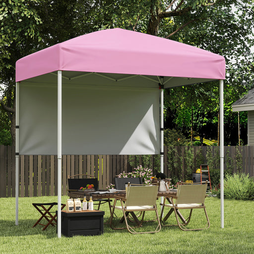 Costway - 6 x 4 FT Pop-Up Canopy Tent with 1 Half Sidewall Easy Setup Folding Outdoor Sun Shelter-Pink