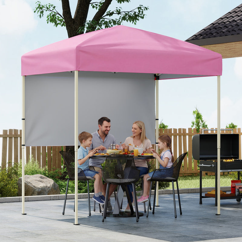 Costway - 6 x 4 FT Pop-Up Canopy Tent with 1 Half Sidewall Easy Setup Folding Outdoor Sun Shelter-Pink
