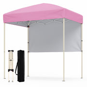 Costway - 6 x 4 FT Pop-Up Canopy Tent with 1 Half Sidewall Easy Setup Folding Outdoor Sun Shelter-Pink