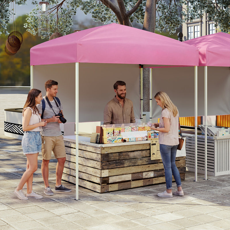 Costway - 6 x 4 FT Pop-Up Canopy Tent with 1 Half Sidewall Easy Setup Folding Outdoor Sun Shelter-Pink