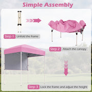Costway - 6 x 4 FT Pop-Up Canopy Tent with 1 Half Sidewall Easy Setup Folding Outdoor Sun Shelter-Pink